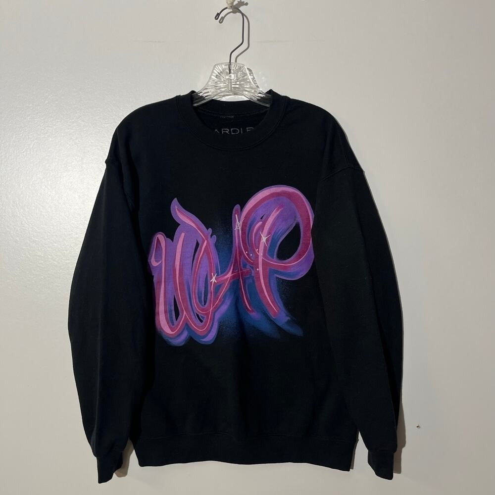 Official Cardi B WAP Design Crew‎ Neck Black Pullover Sweater Womans Size Large
